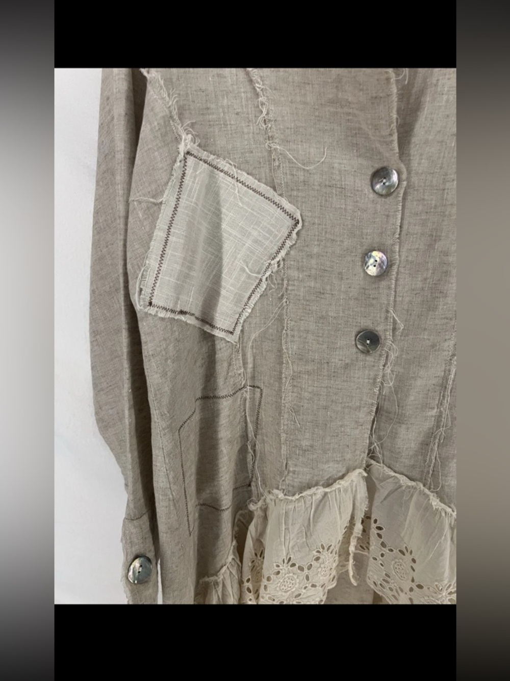 Paper Lace Women’s 100% Linen Beige Bohemian Lagenlook Button Up Jacket Size M - Picture 6 of 16